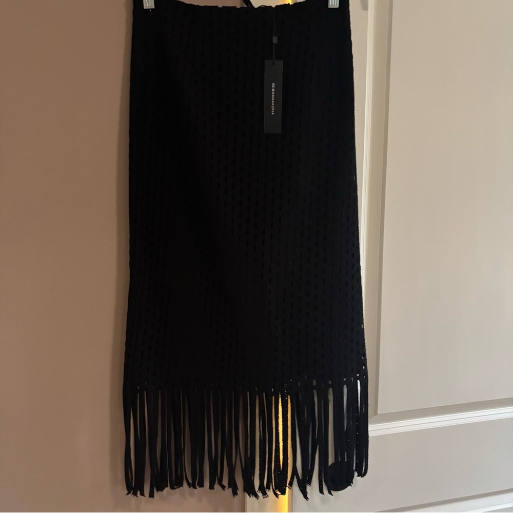 BCBGMaxAzria Black Fringe Midi Skirt